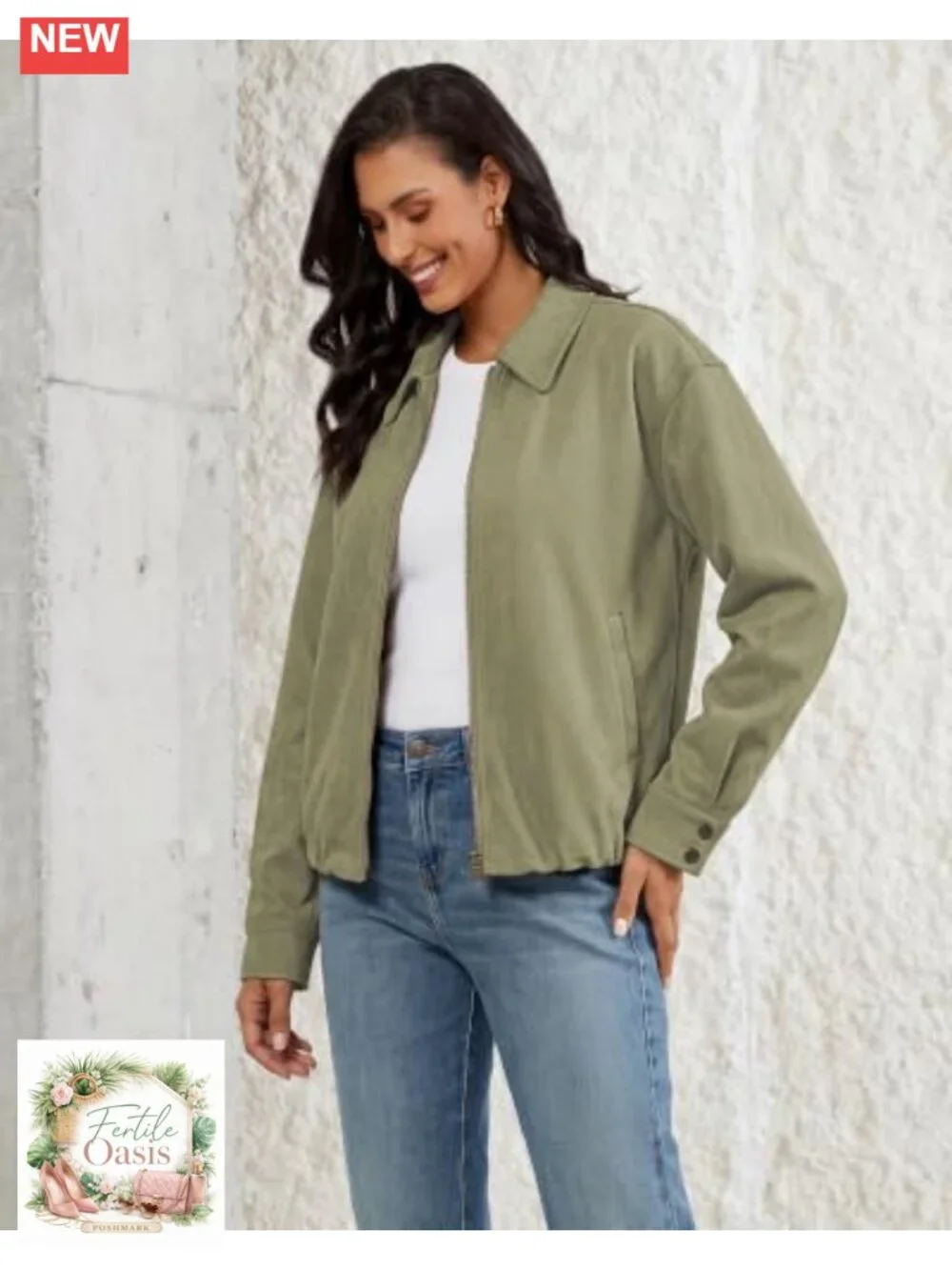 Faux Suede Cropped Jacket Women's Zip Up Oversized Fall Coat